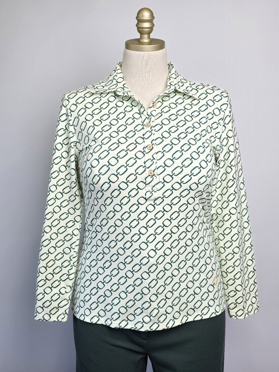 J. McLaughlin Tops - J McLaughlin Catalina Cloth Equestrian Chain Print Blouse Long Sleeve Top M